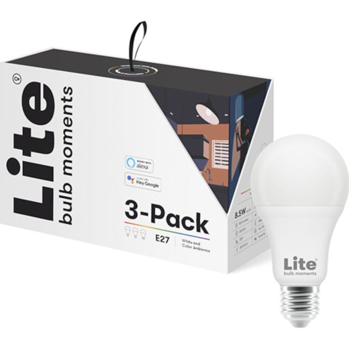 Lite bulb moments E27 standardpære, 2700K-6500K, 8,5W, 3-pak