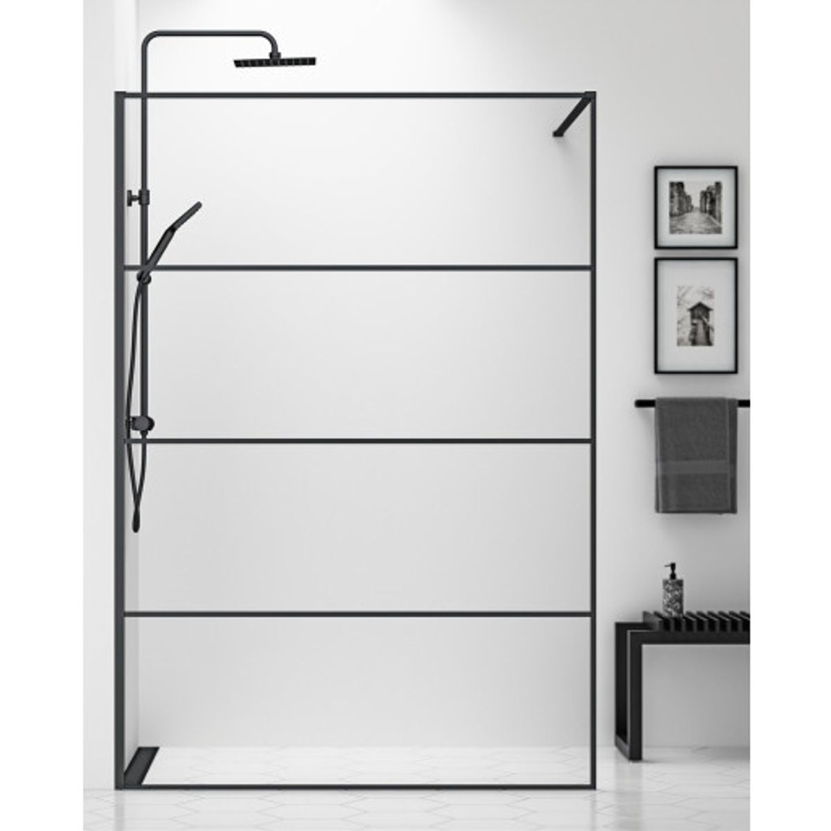 Gustavsberg Square brusevæg, 138 cm, klart glas, mat sort profil