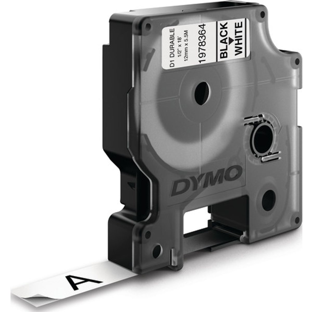 DYMO® D1 Durable tape, 12 mm, sort på hvid