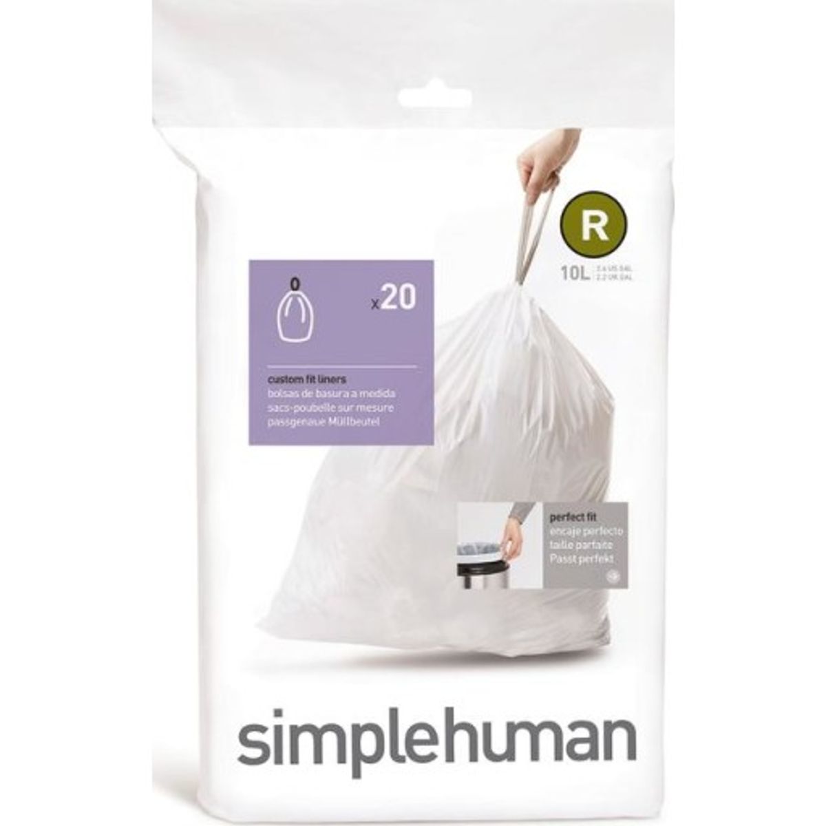 Simplehuman affaldsposer, kode R, 10 liter, hvid, 20 stk