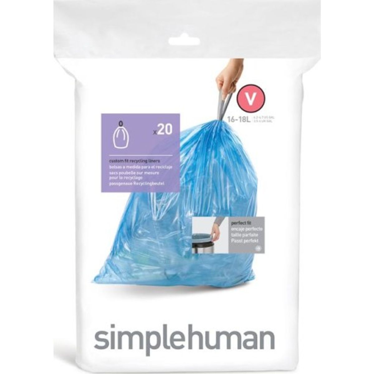 Simplehuman affaldsposer, kode V, 16-18 liter, blå, 20 stk