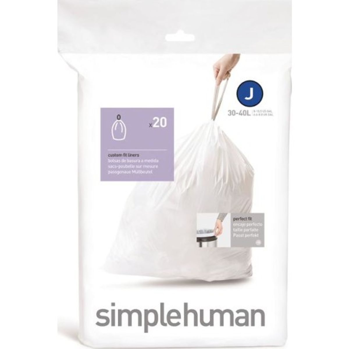 Simplehuman affaldsposer, kode J, 30-45 liter, hvid, 20 stk