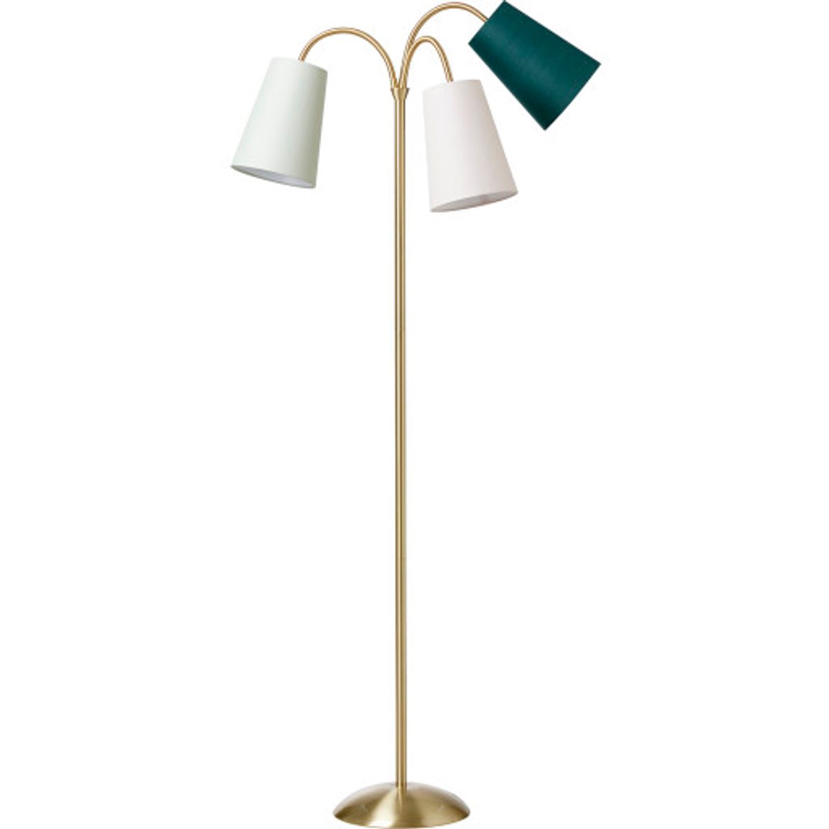 Nielsen Light Salsa gulvlampe, guld med støvgrøn, off white & flaskegrøn skærm