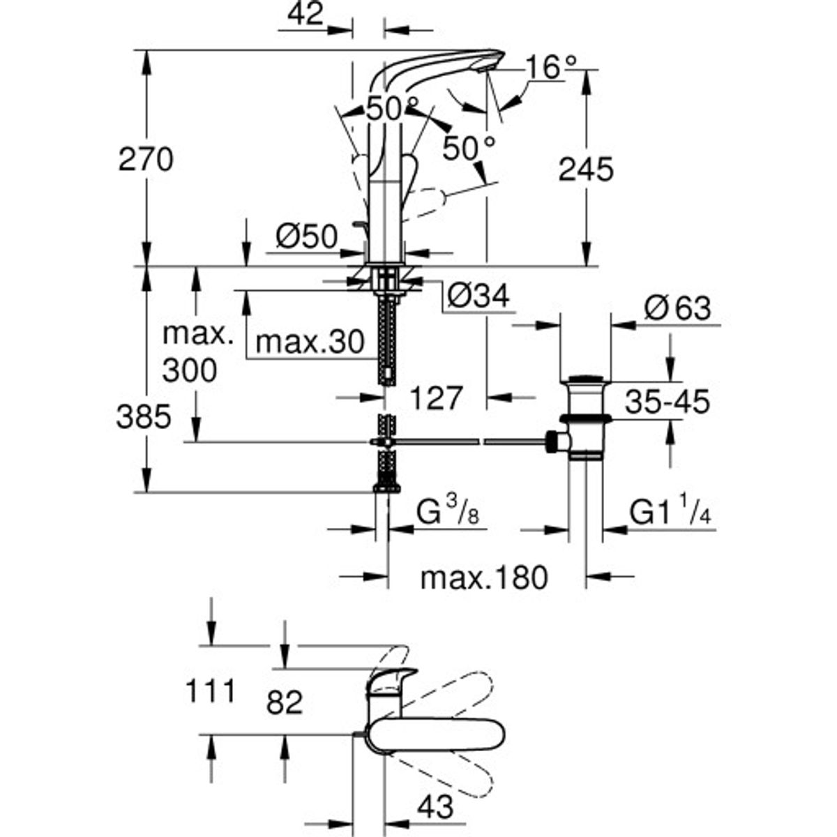 Grohe Quickfix Wave 2015 etgreb håndvask høj tud