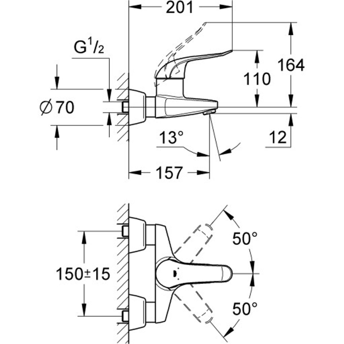 Grohe Euroeco spec etgreb håndvask vægmont. udv