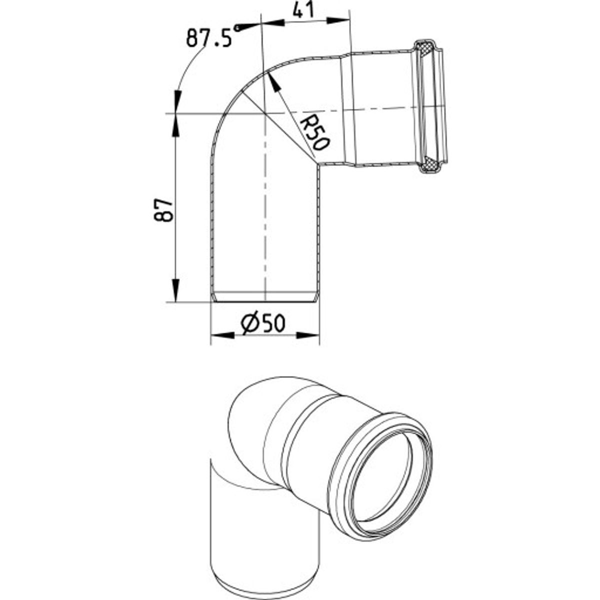 Ø 50 mm x 87,5° Bøjning rustfri AISI304/EN1.4301 Blücher