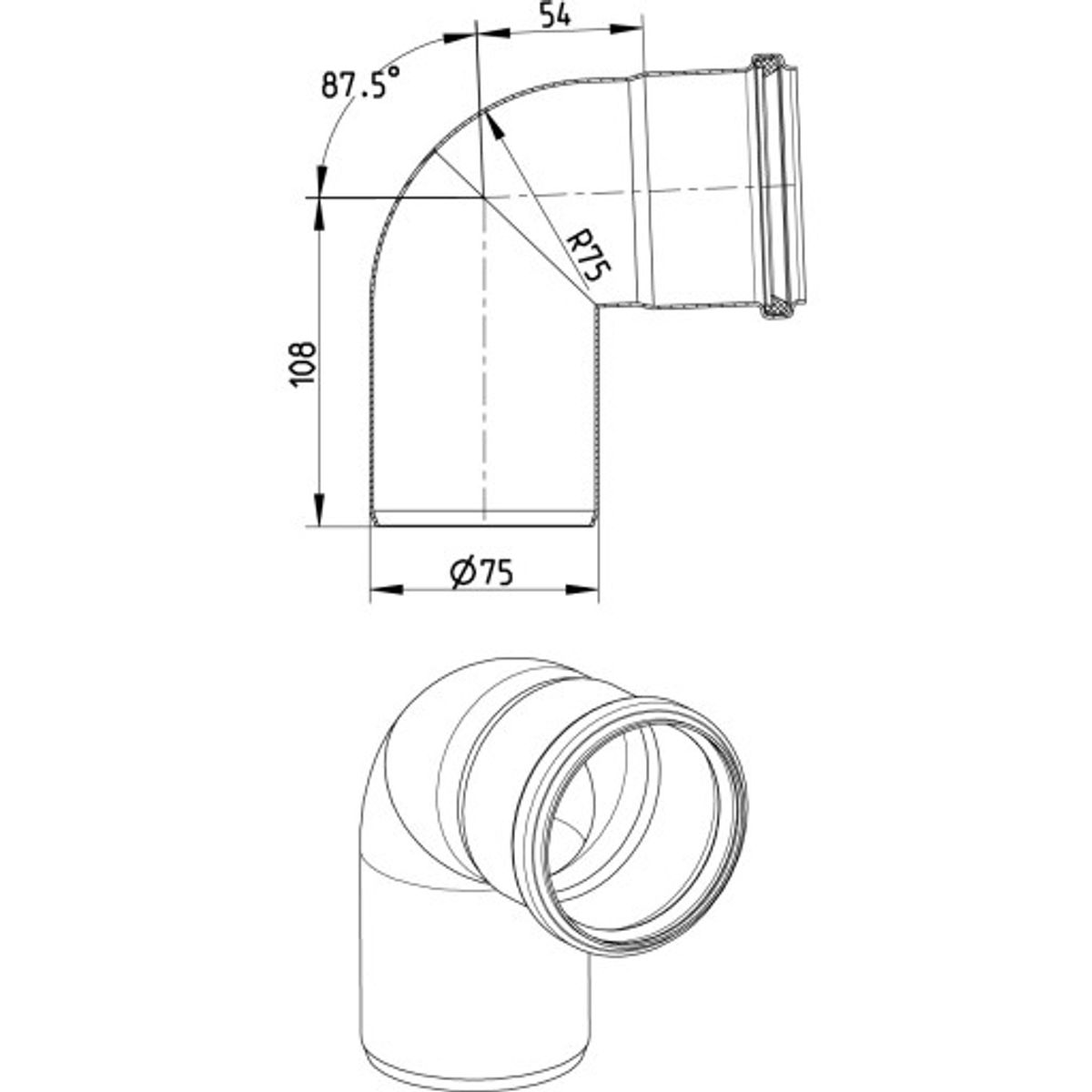 Ø 75 mm x 87,5° Bøjning rustfri AISI304/EN1.4301 Blücher