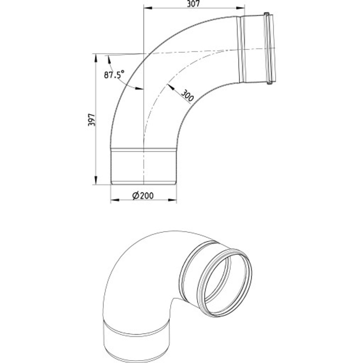 Ø 200 mm x 87,5° Bøjning syrefast AISI316L/EN1.4404 Blücher