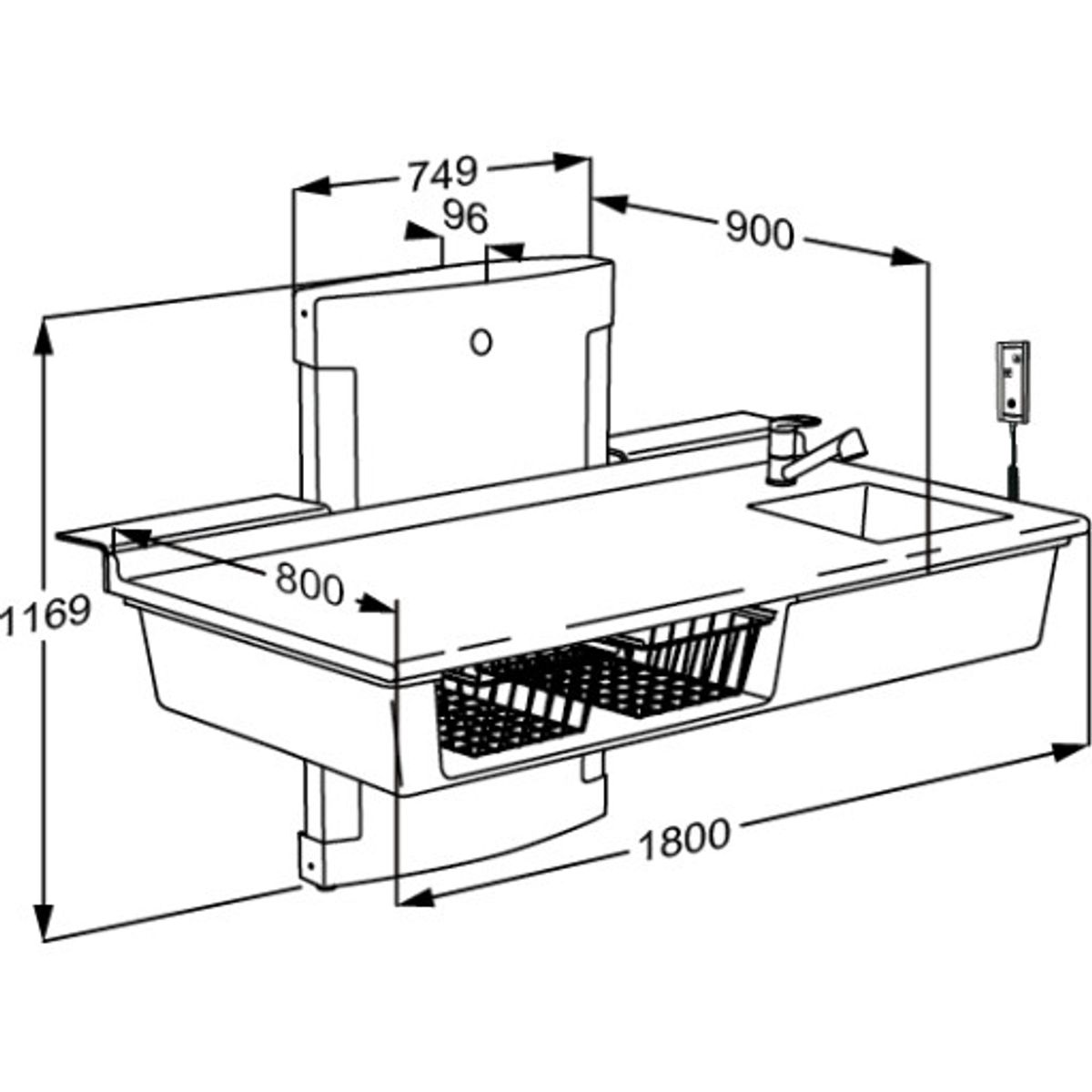 L PUSLEBORD, 800X1800 MM, MED