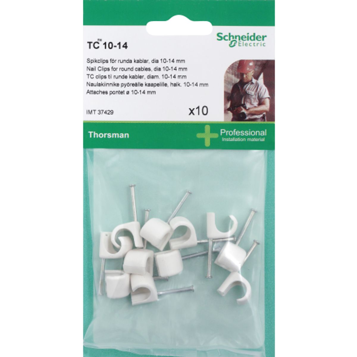 Schneider TC kabelclips 10 stk, hvid, 10-14 mm