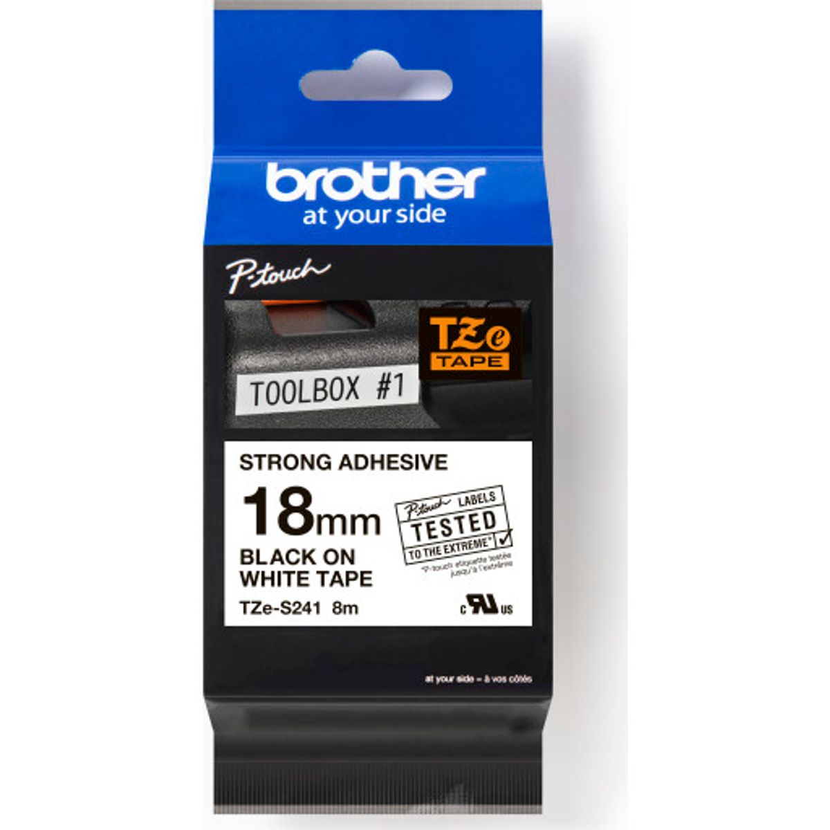 brother tape TZeS241, sort/hvid, 18 mm x 8 m