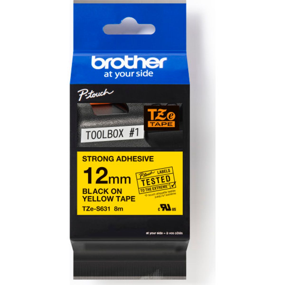 brother tape TZeS631, sort/gul, 12 mm x 8 m