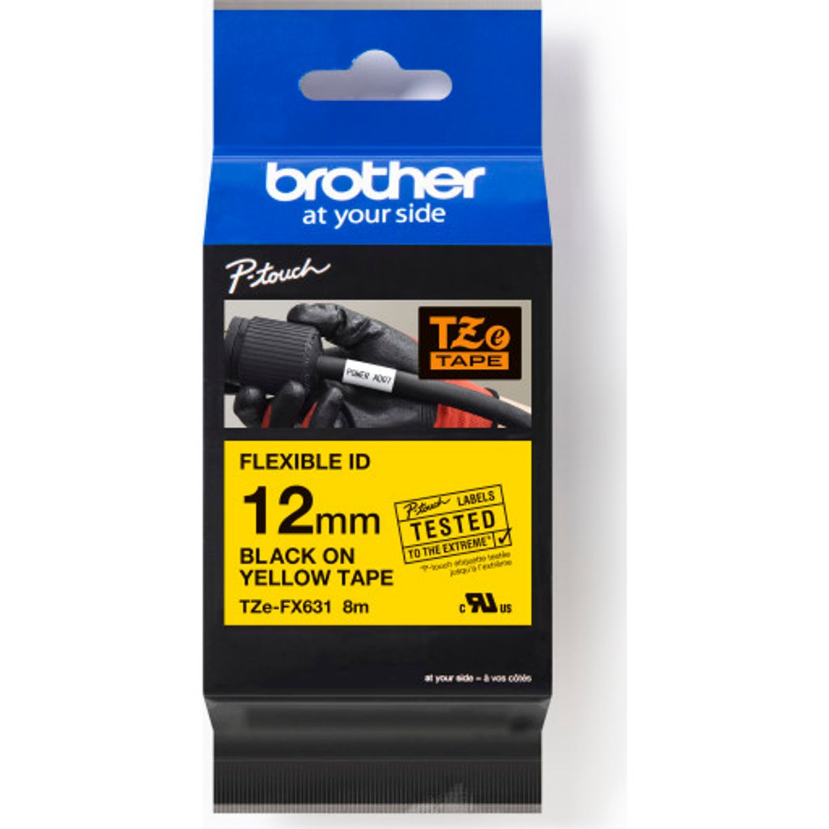 brother tape TZeFX631, sort/gul, 12 mm x 8 m