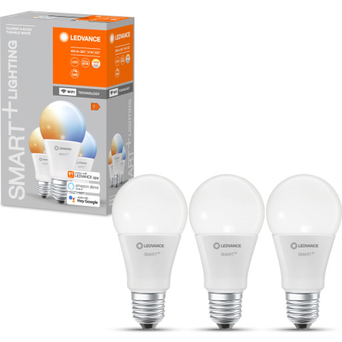 Ledvance Smart+ Wifi E27 standardpære, 2700K-6500K, 9W, 3-pak