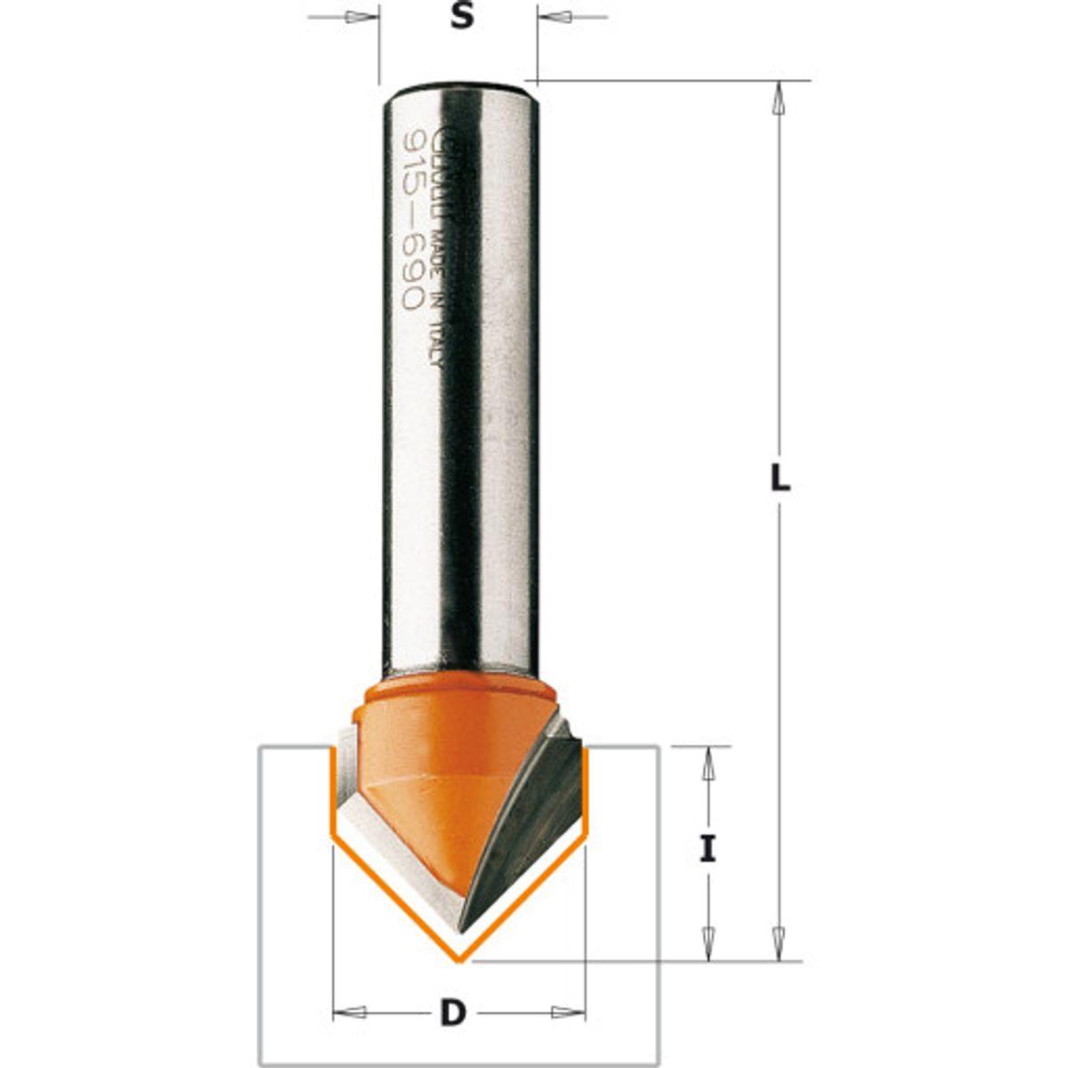 V-notfræser HM Ø 12,7x12,7 mm