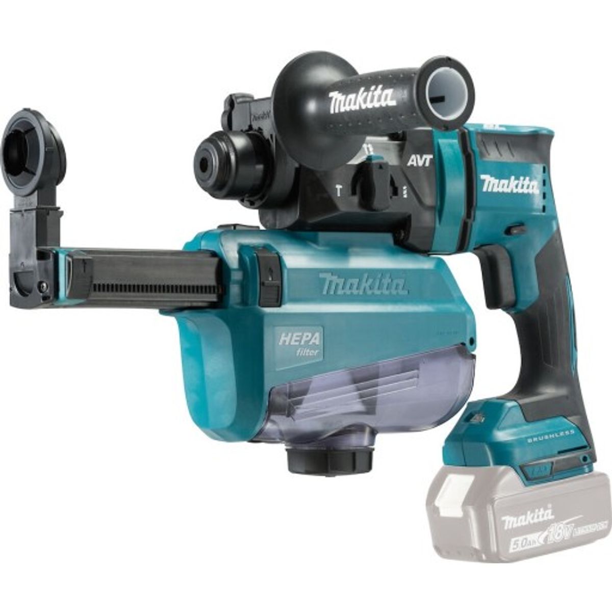 Makita bore-/mejselhammer DHR182ZWJ, 18 V, med støvopsamler DX05