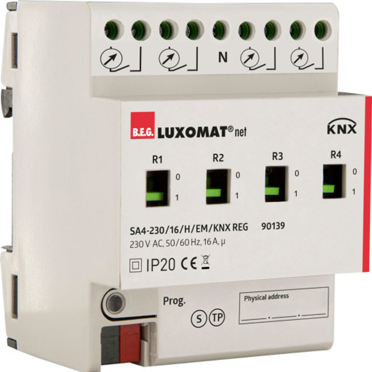 Switch aktuator SA4 - 230 / 16 / H / EM / KNX REG grå