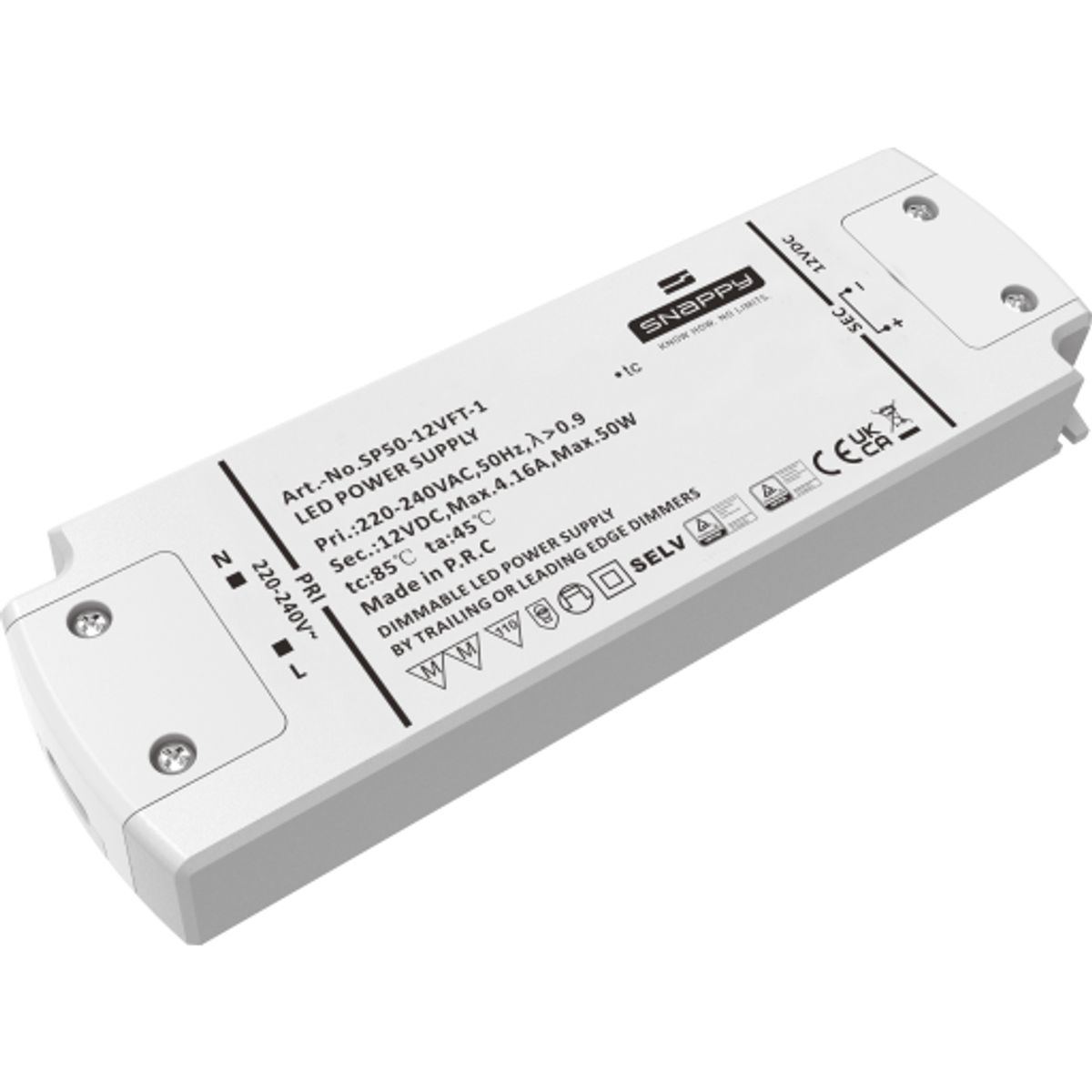 LED Driver SP50-12VFT, 50W 12VDC, dæmpbar