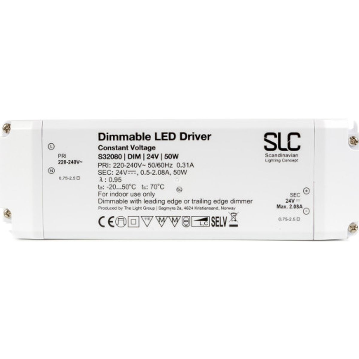 SLC LED Driver 50W 24VDC Bagkantsdæmp IP20