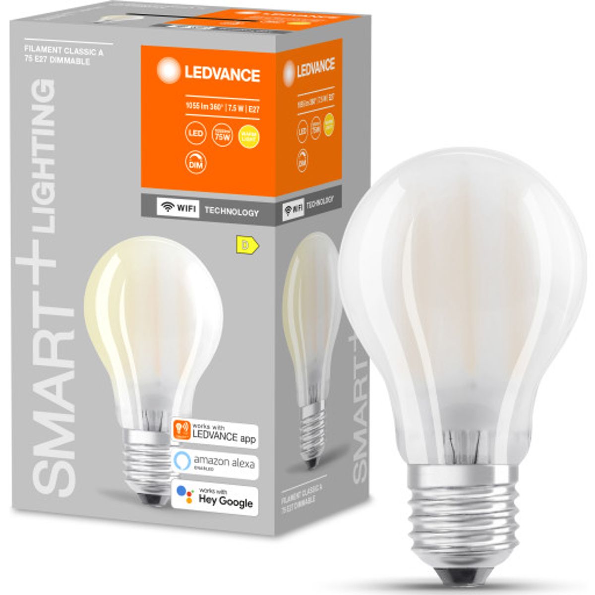 Ledvance Smart+ Wifi E27 standardpære, hvid lysfarve, 7,5W, 1-pak