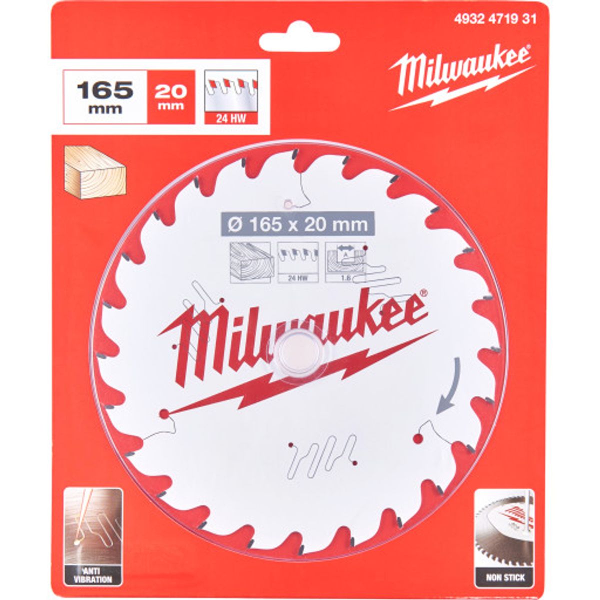 Milwaukee rundsavklinge Ø165/20x1,6 mm, 24 td, til træ