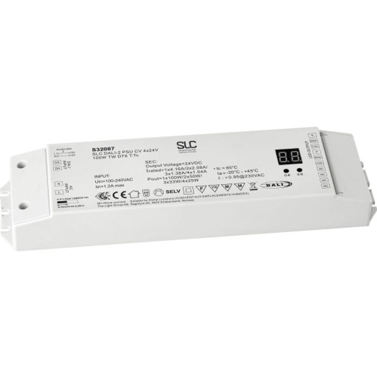 SLC LED Driver DALI-2 DT8 CV 2x2 24V 100W CCT / TW, dæmpbar