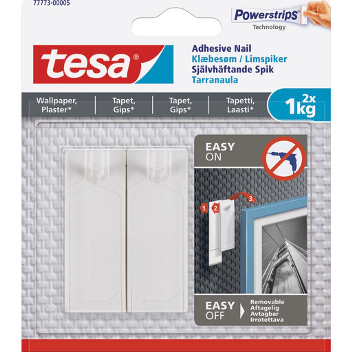 Tesa Powerstrips klæbesøm, 1 kg, 2-pak, hvid