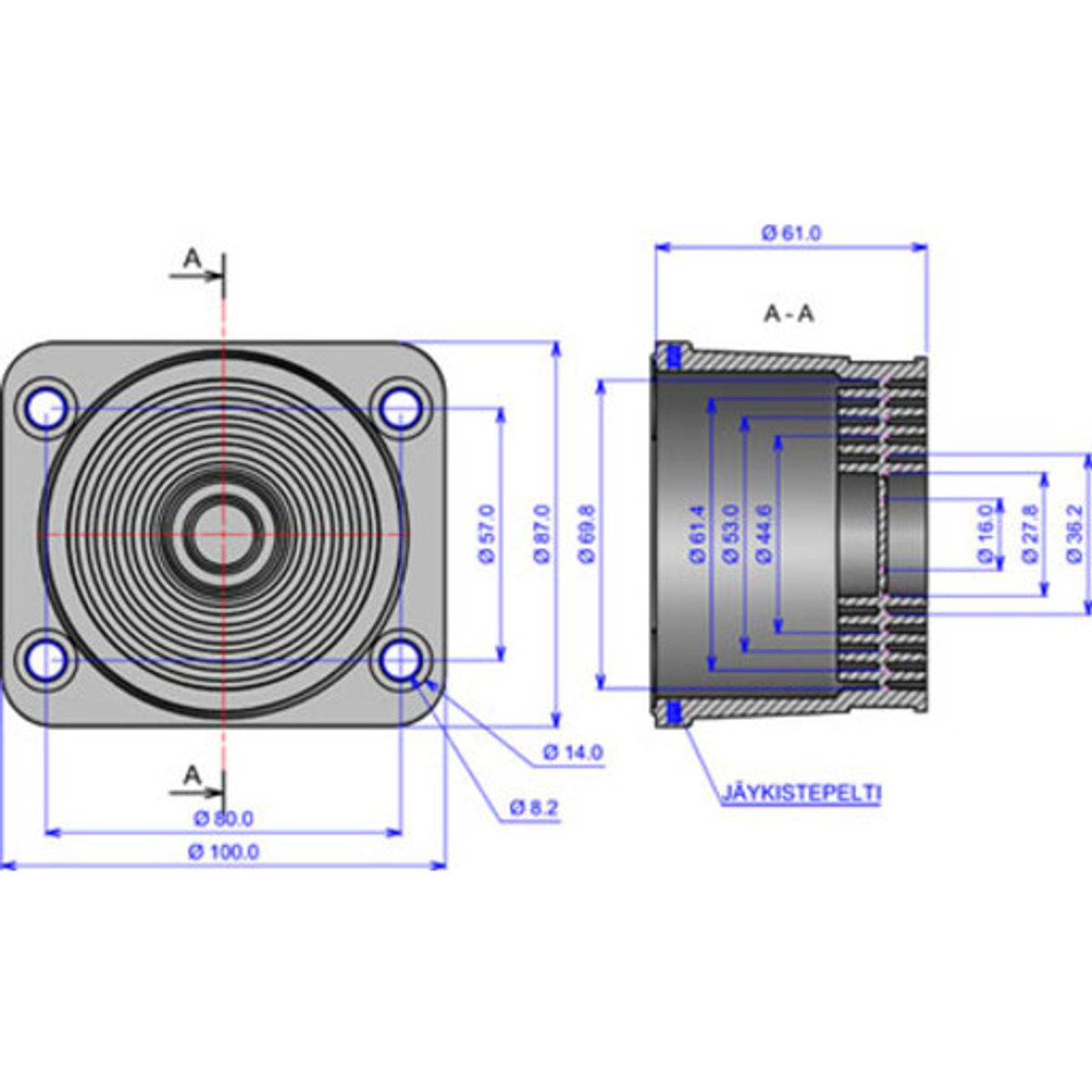 HT Multiflange 100x100mm m. ring IP65 Sort