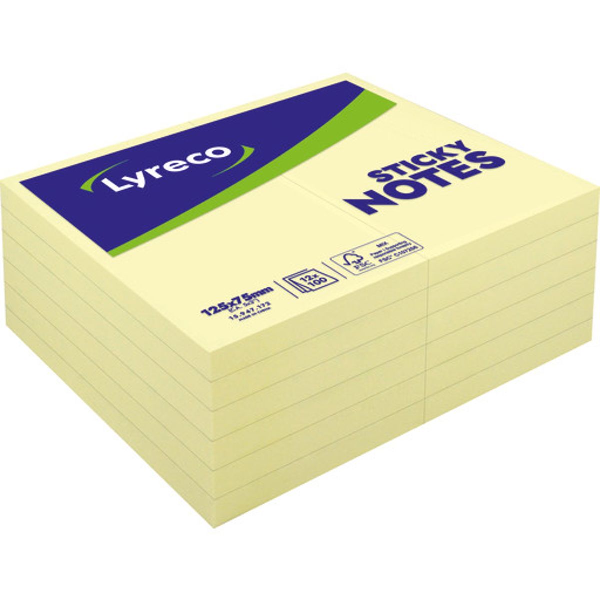 Sticky Notes Lyreco, gul, 75 x 125 mm, 12 stk.