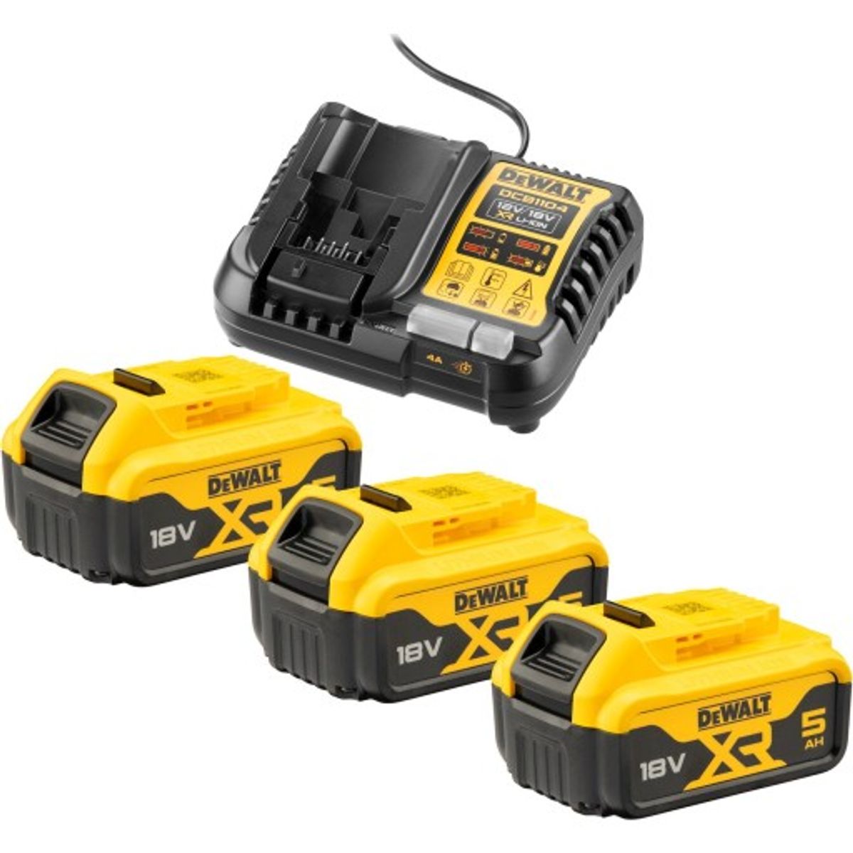 DeWalt 18V XR batterisæt, med lader, 3 x 5,0Ah