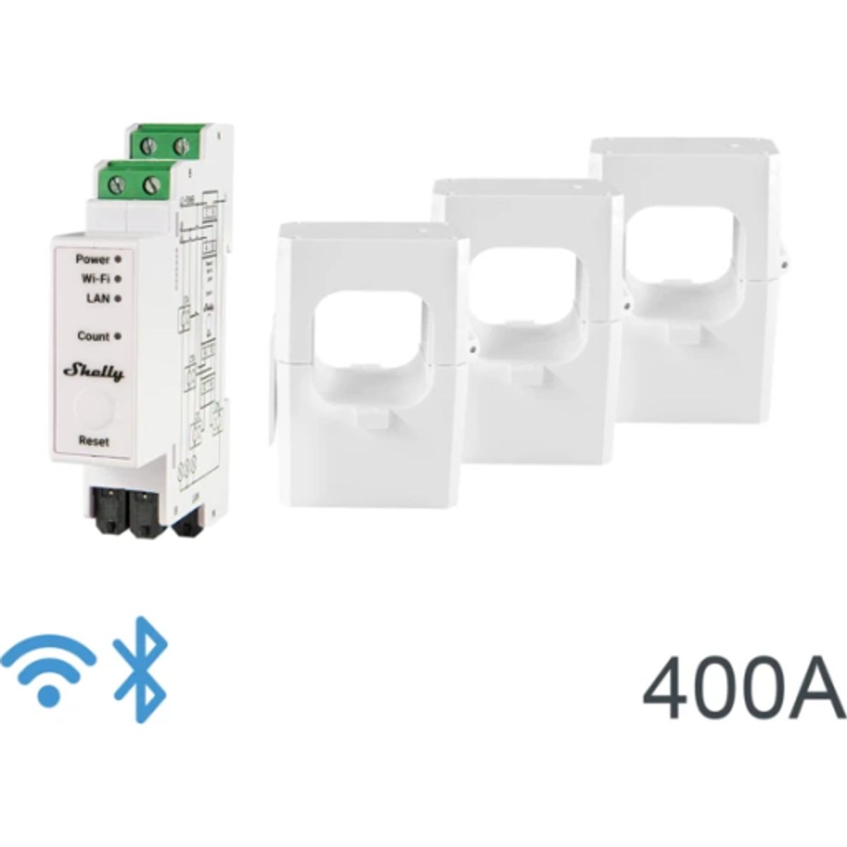 Shelly Pro 3EM 400A, WiFi 3-faset energimåler, 400A