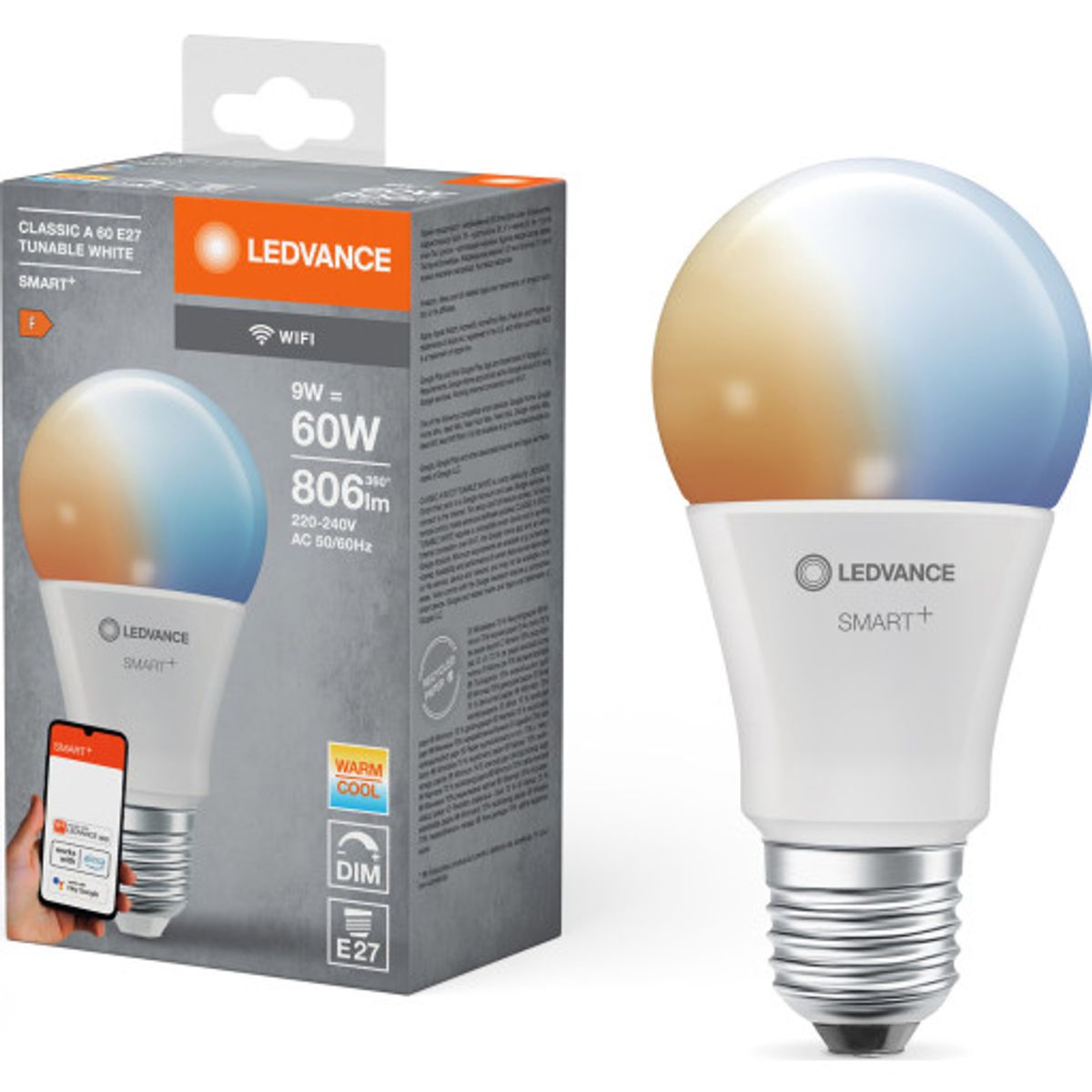 Ledvance Smart+ Wifi E27 standardpære, 2700K-6500K, 9W