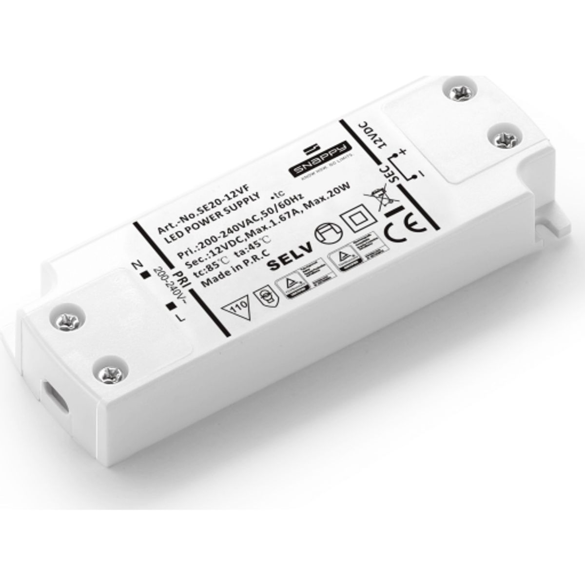 LED Driver Snappy 20W 12VDC, ikke dæmpbar