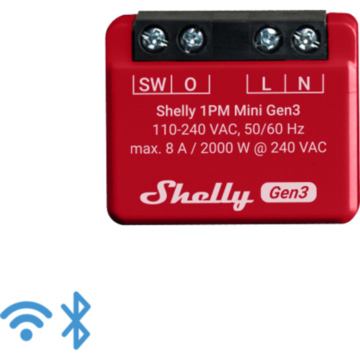 Shelly Plus Mini relæ med Wi-Fi og effektmåling