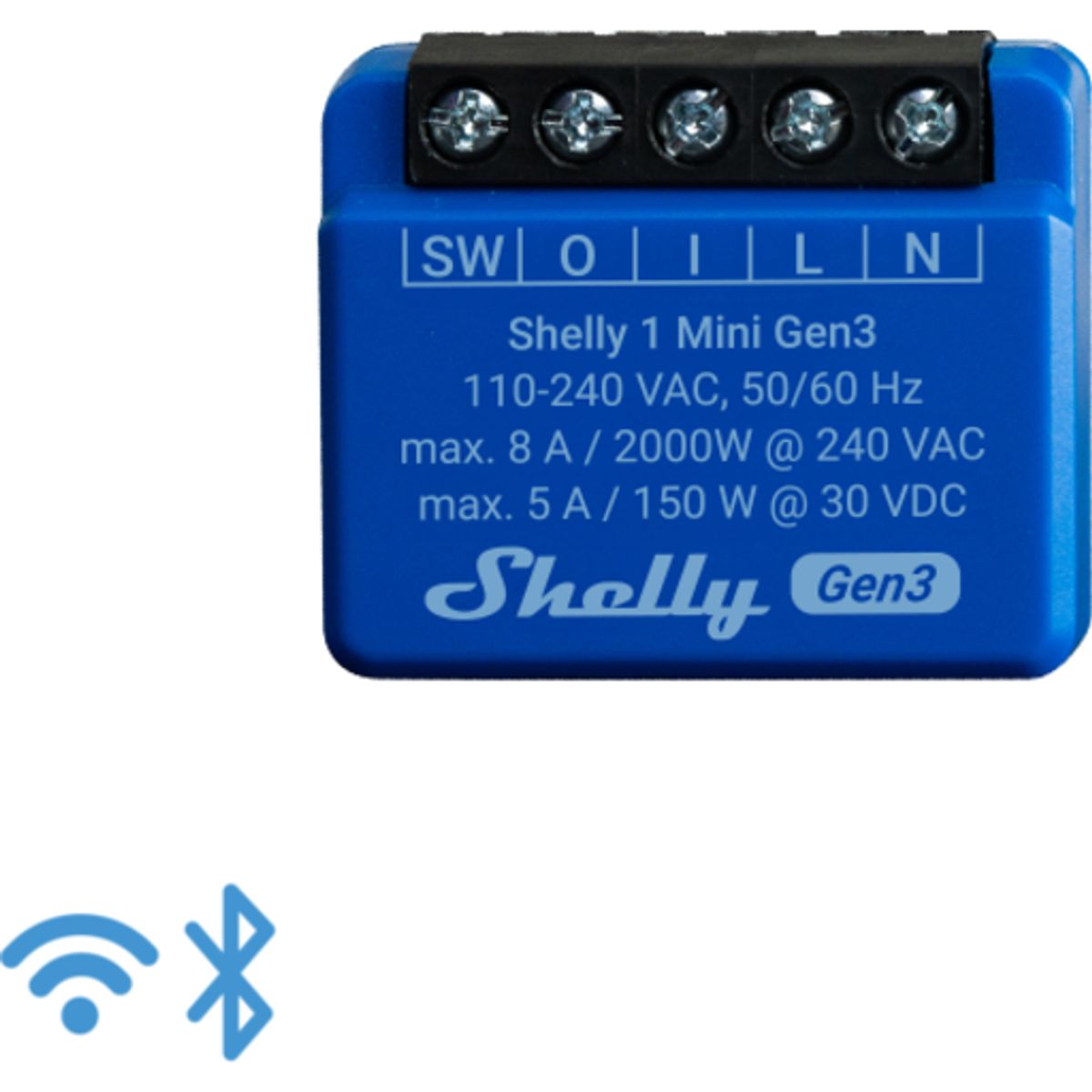 Shelly 1 Mini (GEN 3) WiFi relæ m/potentialfrit kontakt (230VAC)