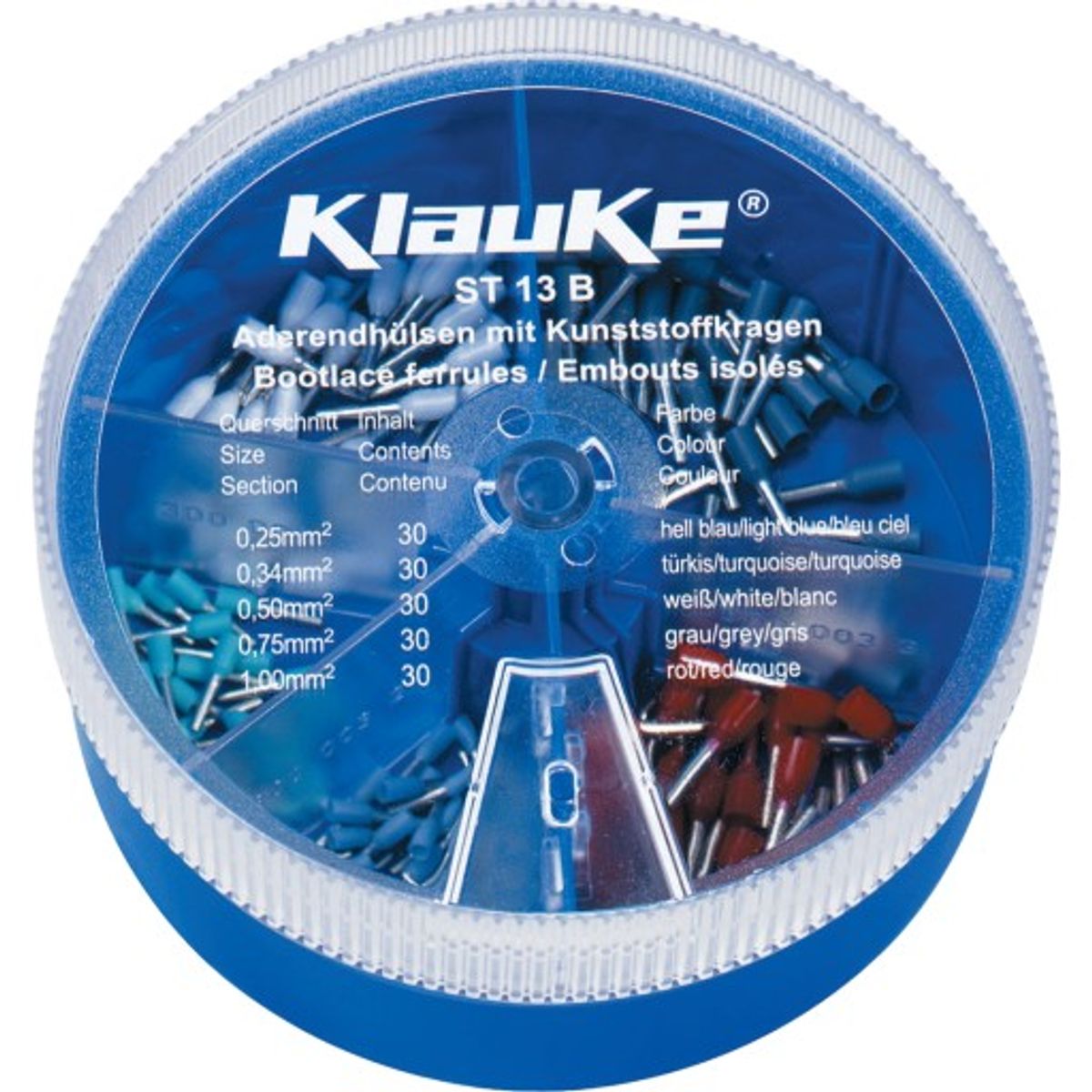 Klauke ST13B sortimentsboks, med isolerede terminalrør, 0,25 - 1,0 mm²