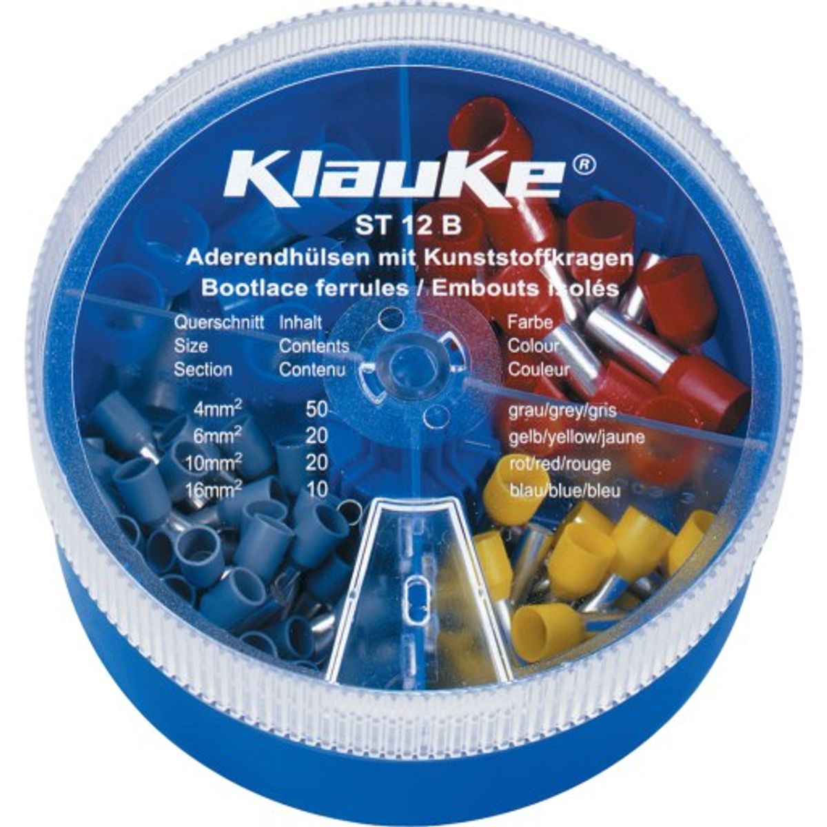 Klauke ST12B sortimentsboks, med isolerede terminalrør, 4,0 - 16,0 mm²