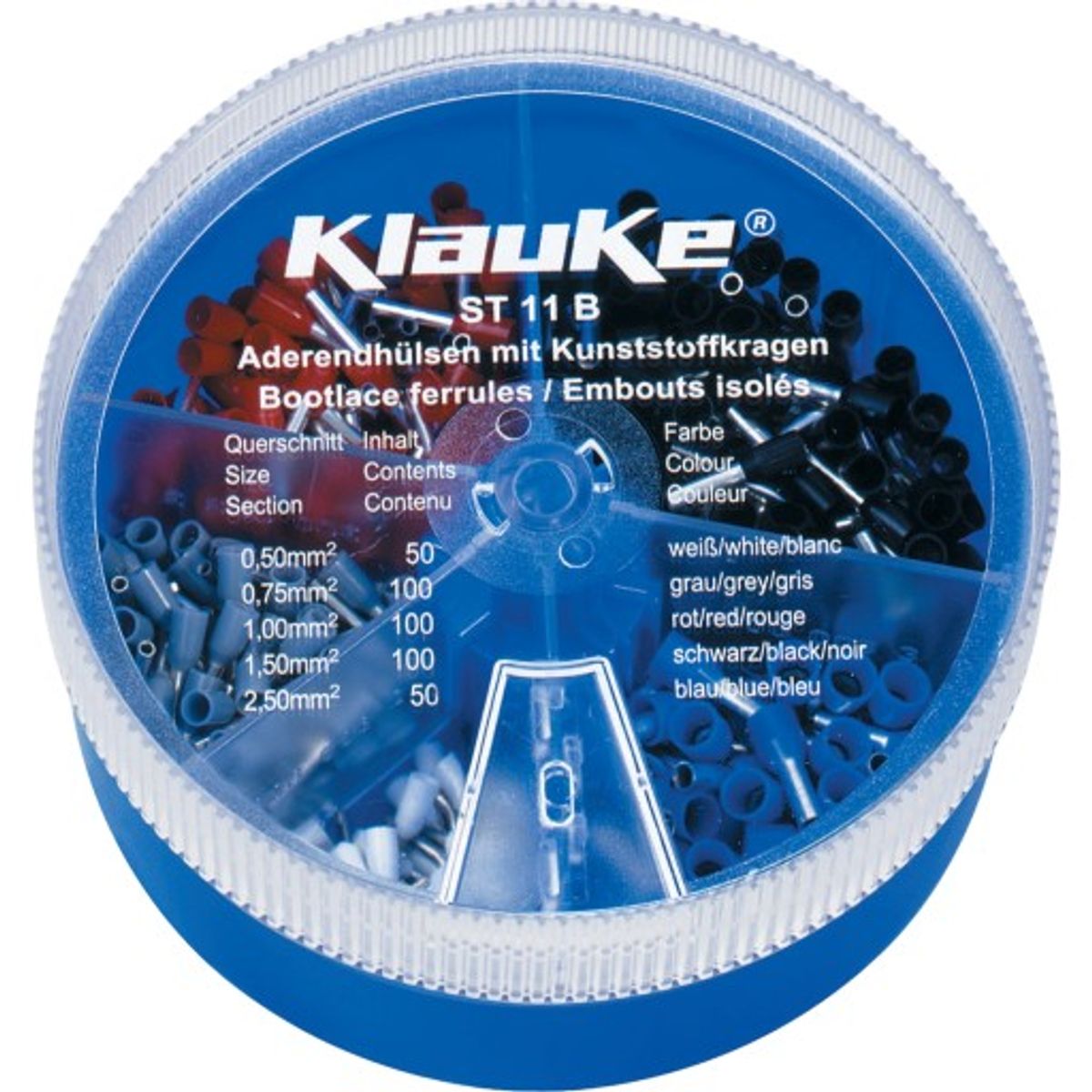 Klauke ST11B sortimentsboks, med isolerede terminalrør, 0,5 - 2,5 mm²