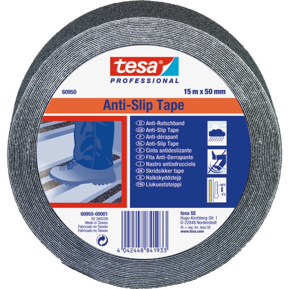 tesa skridsikker tape 60950, 50 mm x 15 m, sort