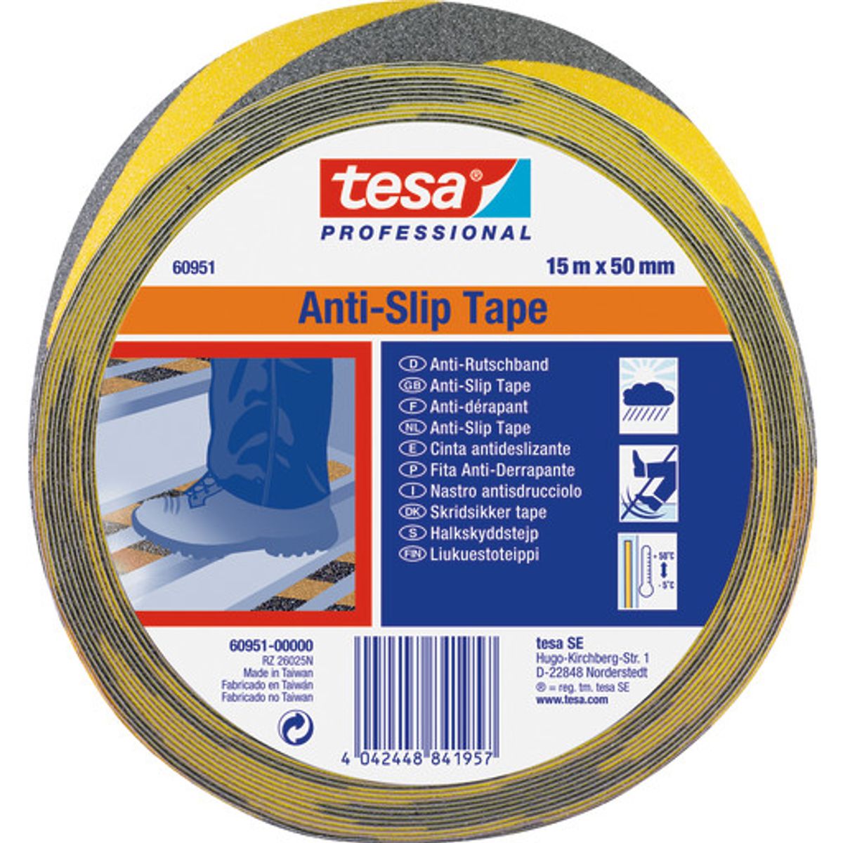 3 stk tesa skridsikker tape 60951, 50 mm x 15 m, gul/sort