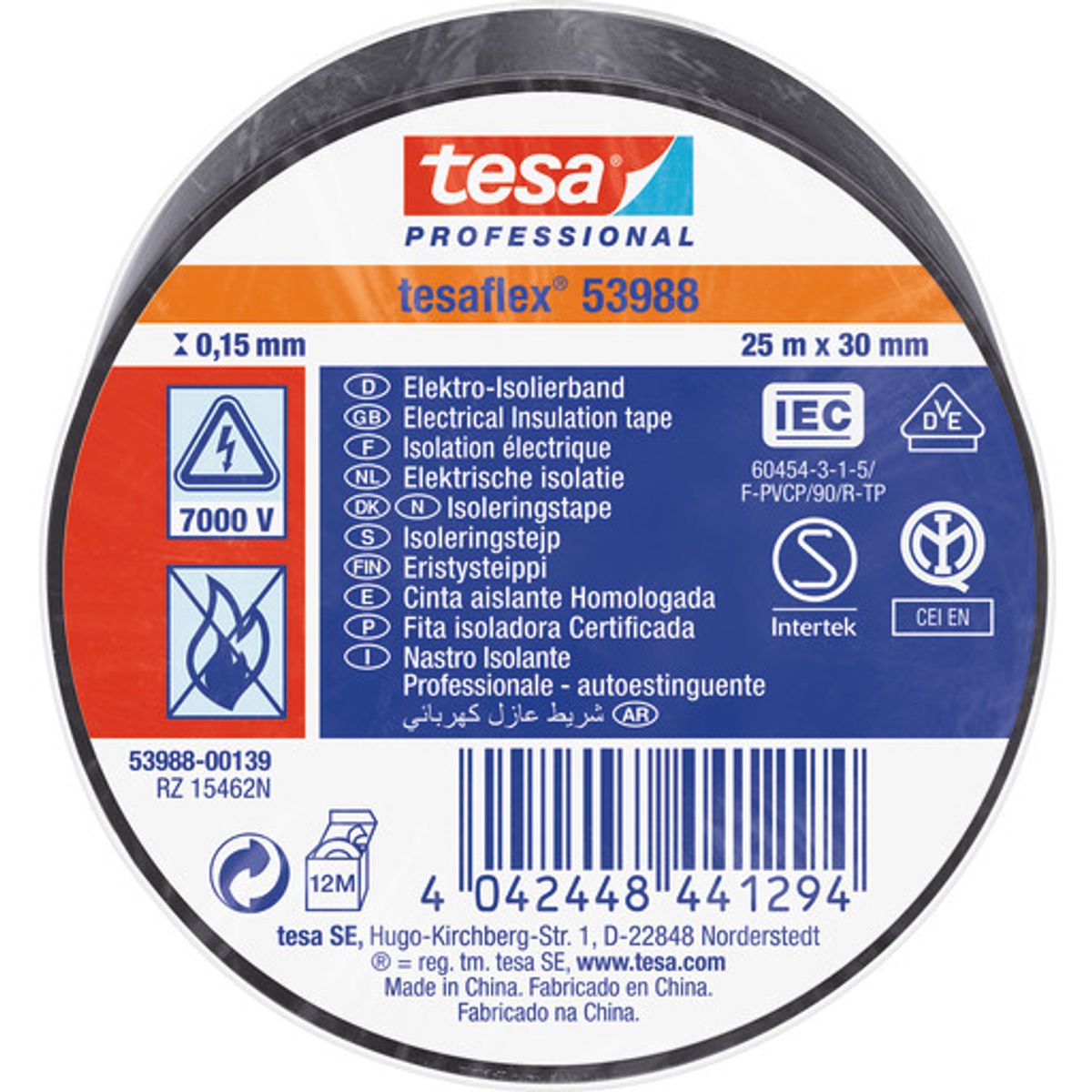 tesa isoleringstape 53988 PVC 30 mm x 25 m, sort