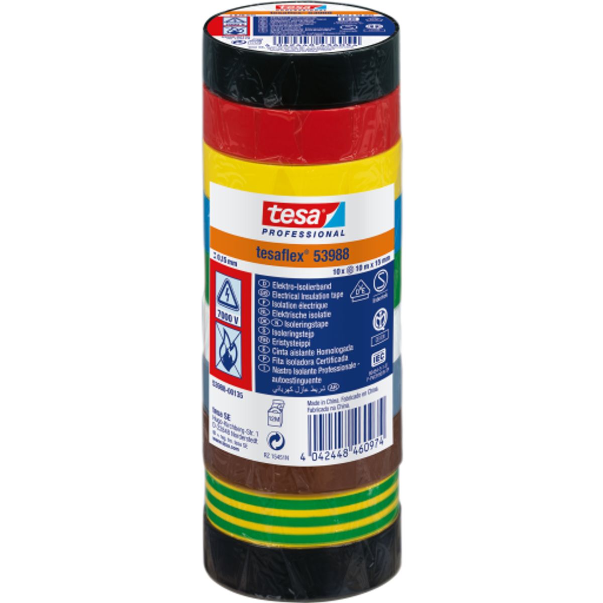 tesa isoleringstape 53988 PVC 10 mm x 15 m, mix