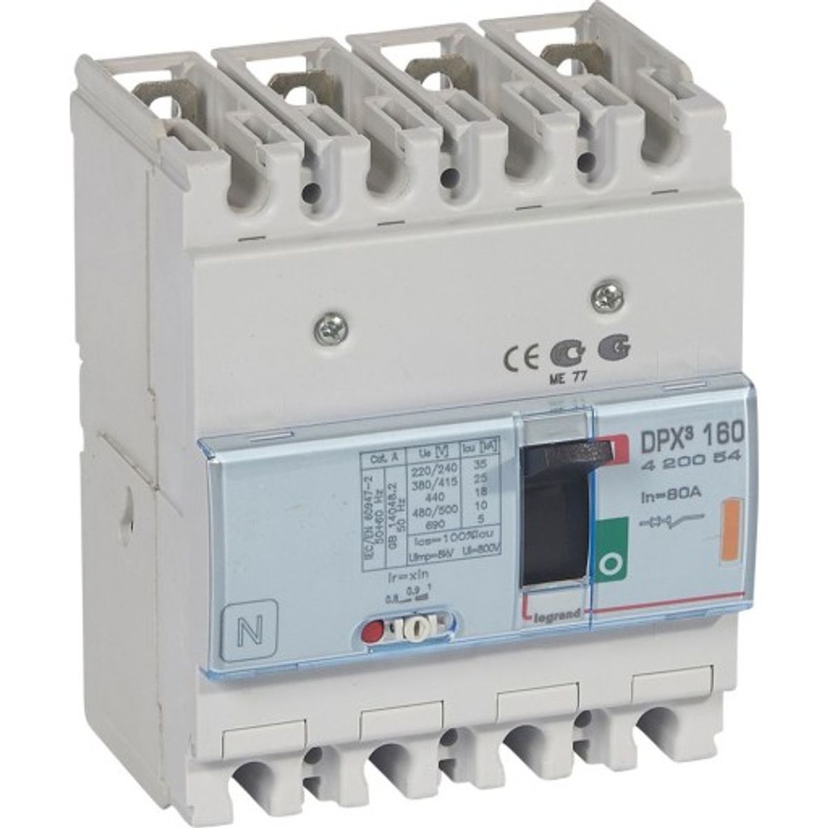 DPX3 160 Maksimalafbryder Termo 4P 80A 25kA