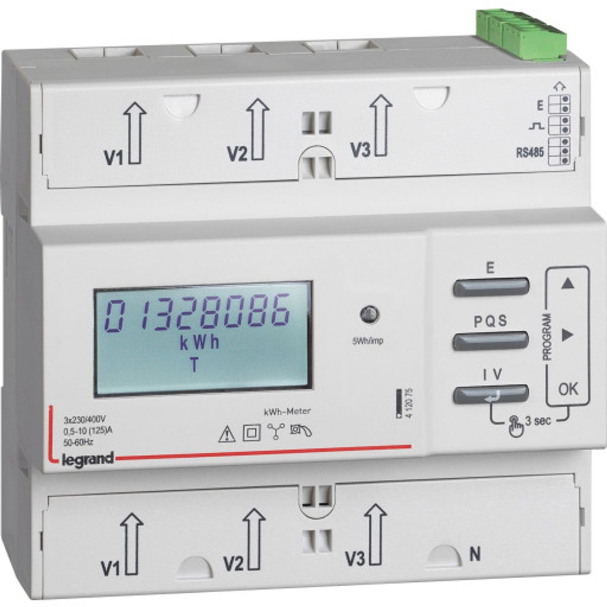 EMDX³ KWH måler 3POL direkt 125A MID godkendt 6M Modbus + Puls