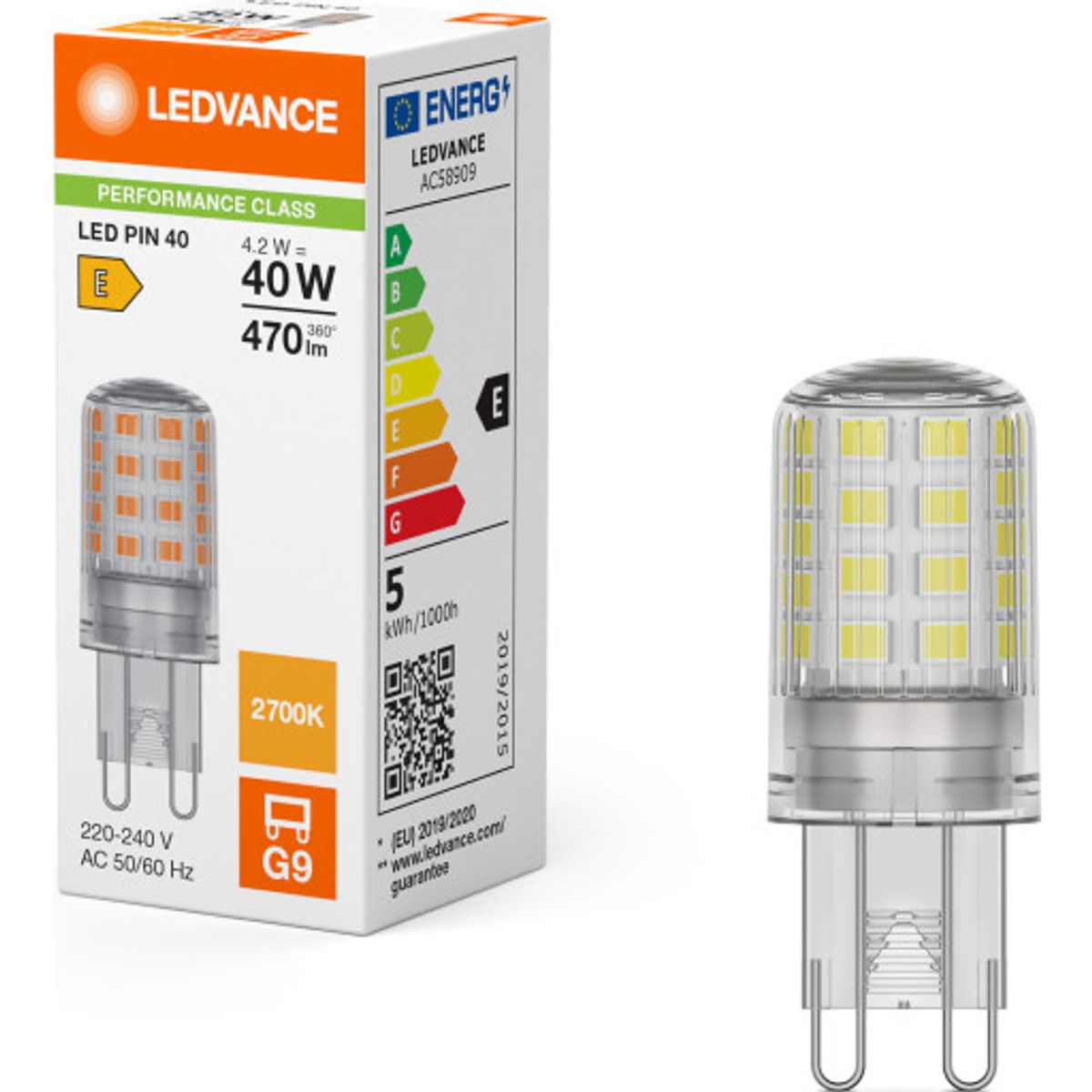 Ledvance LED PIN klar 470lm 4,2W/827 (40W) G9