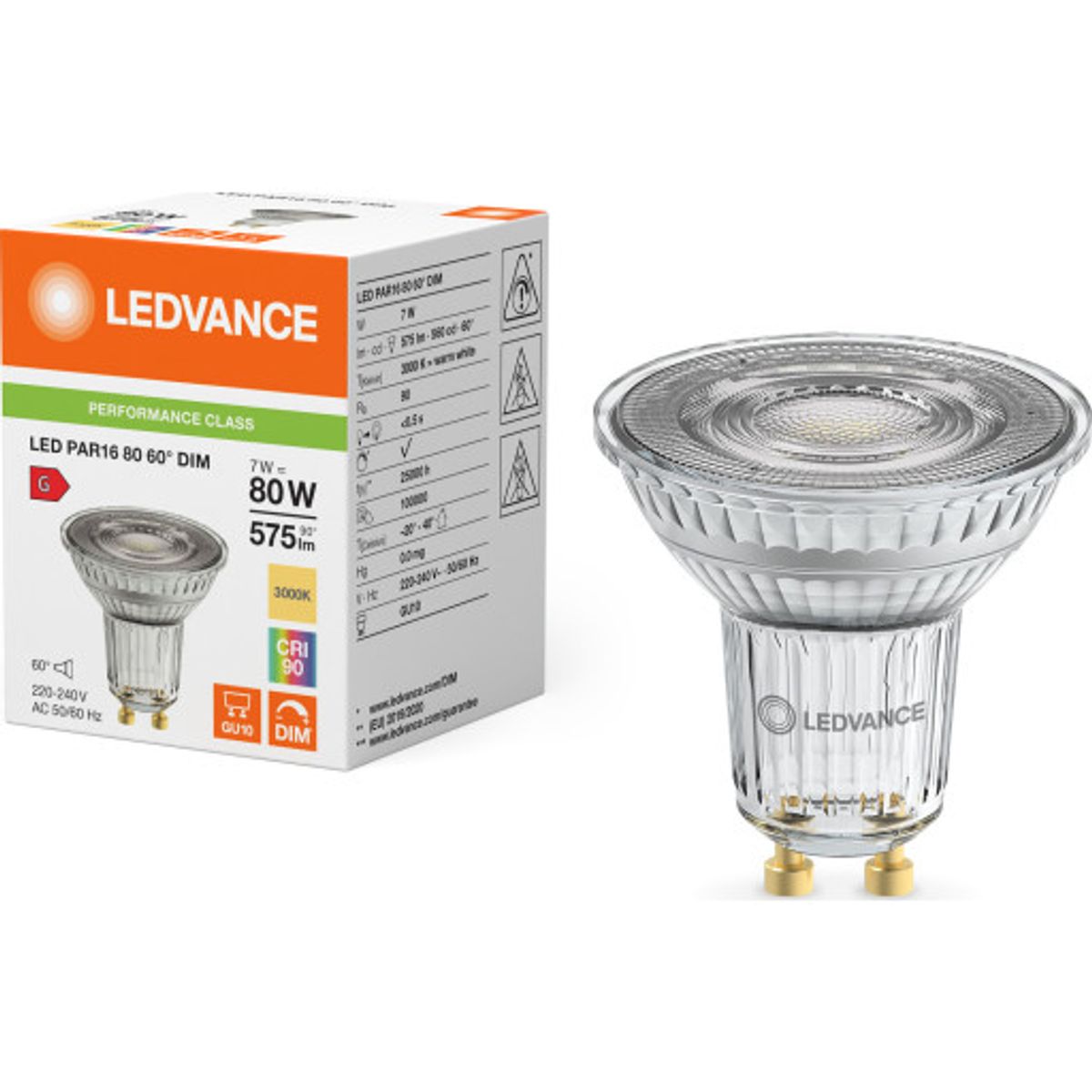 Ledvance LED PAR16 Ra90 60° 575lm 7W/930 (80W) GU10 dæmpbar