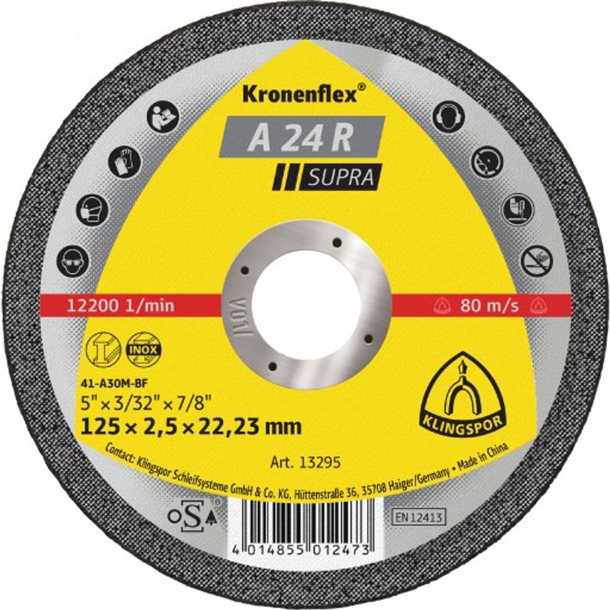 Klingspor skæreskive A 24 R Supra, til stål, 125 x 2,5 mm, Lige