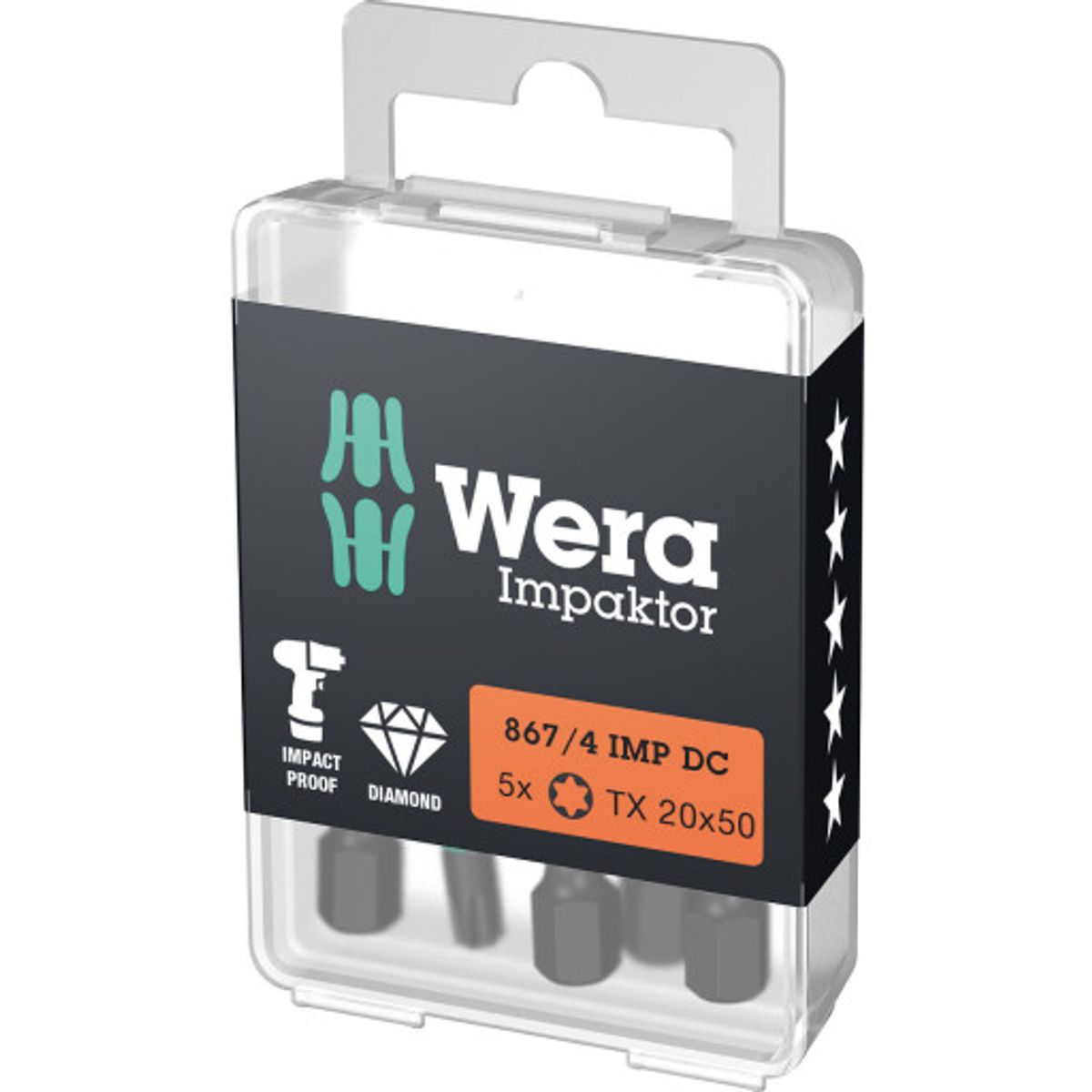 Wera 867/4 Impaktor Torx bit, TX20, 5 stk.