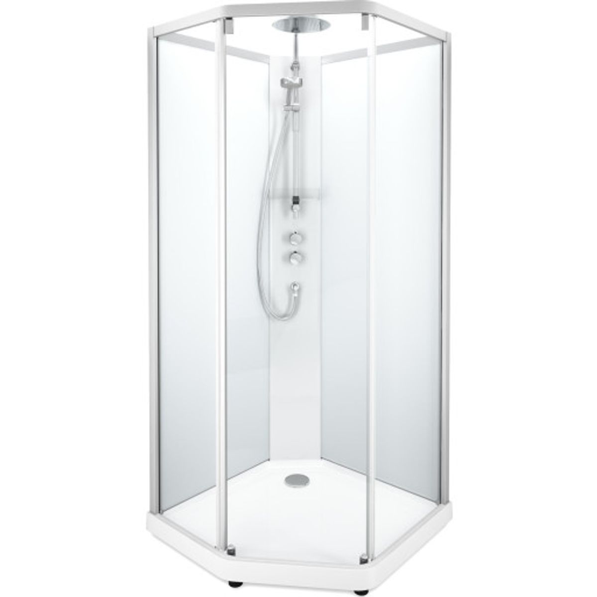 Contura Shower Showerama brusekabine-pakke, 100x100 cm, hvid profil, klart/frostet glas