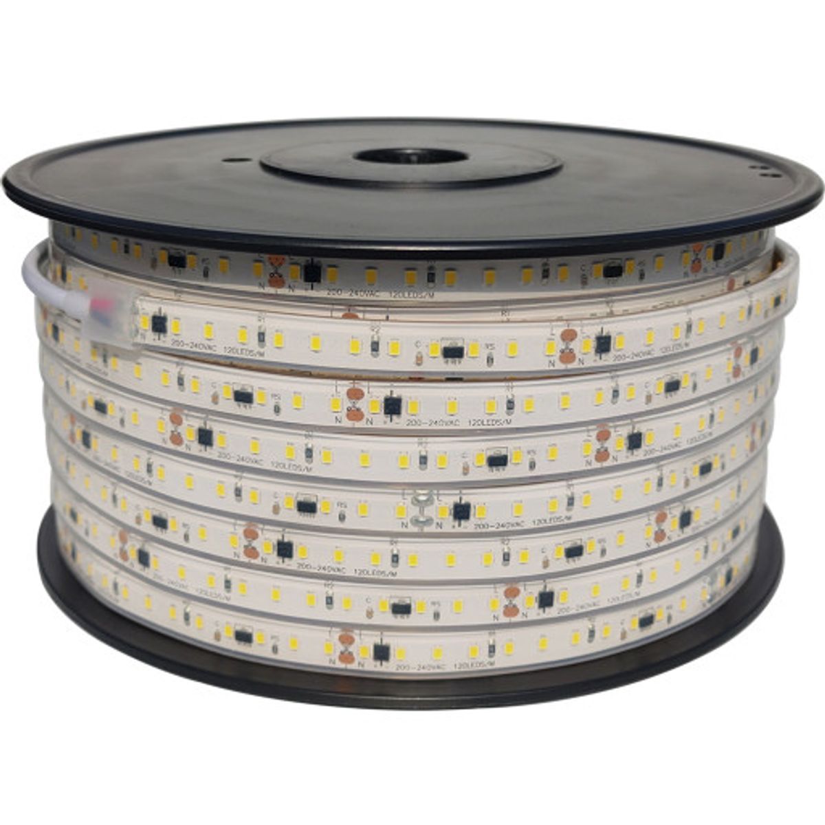 LED Strip 230V 50m 5W 3000K RA90 475 lumen IP66 10cm klip dæmpb.